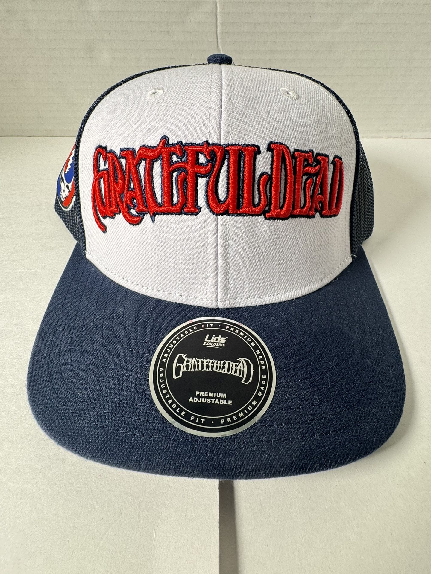 NWT Grateful Dead Hat Cap Lids Adjustable Trucker Thick Embroidered Skull Patch Navy White Red
