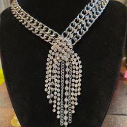 Crystal Fringe Collar Necklace Y Drop Style White House Black Market 16" +4"  F8