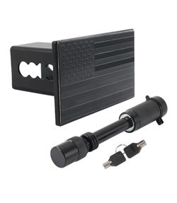 Black Heavy American Flag Metal Trailer Hitch W/ Lock Cover Fit 2 Inch Receivers