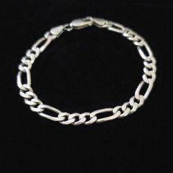 8" x 5mm Solid Sterling Silver Figaro Chain Bracelet. Made in Italy, Flawless!