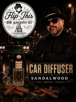 OG Gangster 187 Handmade Sandalwood Car Diffuser Hanging Air Freshener Long Lasting Glass Bottle Made in Texas
Experience the warm, rich aroma of sand