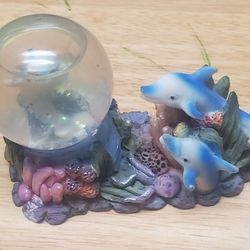Vintage Small Blue Pair Dolphins Artificial Stone Handmade Decor Water Weight 