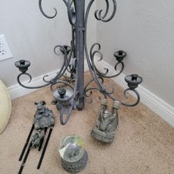 3pc Vandor Gargoyles Set Garden Wind Chimes Snow Globe Candle Holder 