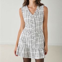 SHEIN Tweed Plaid Mini Dress Women’s Sleeveless Party Outfit business casual