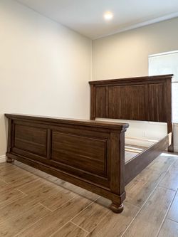 King Size Solid Wood Panel Bed Frame – Walnut Brown