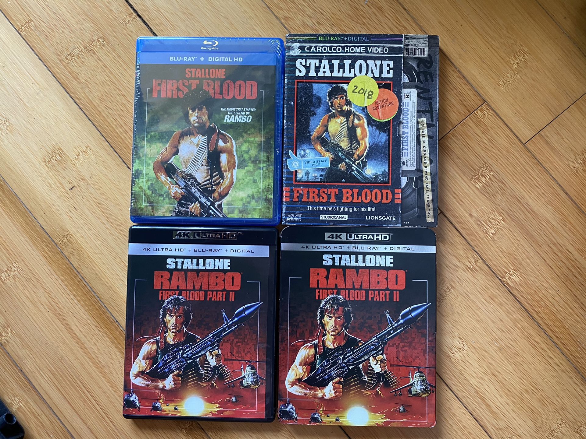 First Blood Blu ray+ Rare Slipcover + Rambo: First Blood Part II UHD 4K + Blu Ray