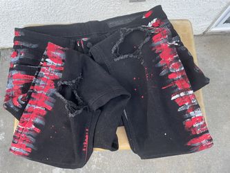 NEW- Black And Red Painter Distressed Ripped Jeans 