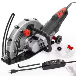 14 in. 15 Amp Corded Industrial Cutter Wet/Dry Circular Saw with Guide Roller and Depth Adjustment