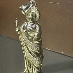 14kt Gold Saint Judas Pendant C.Z Stones