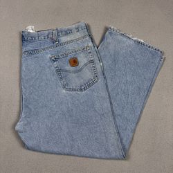 Carhartt Mens Relaxed Fit Jeans 44x28 Light Blue Denim Workwear Distressed