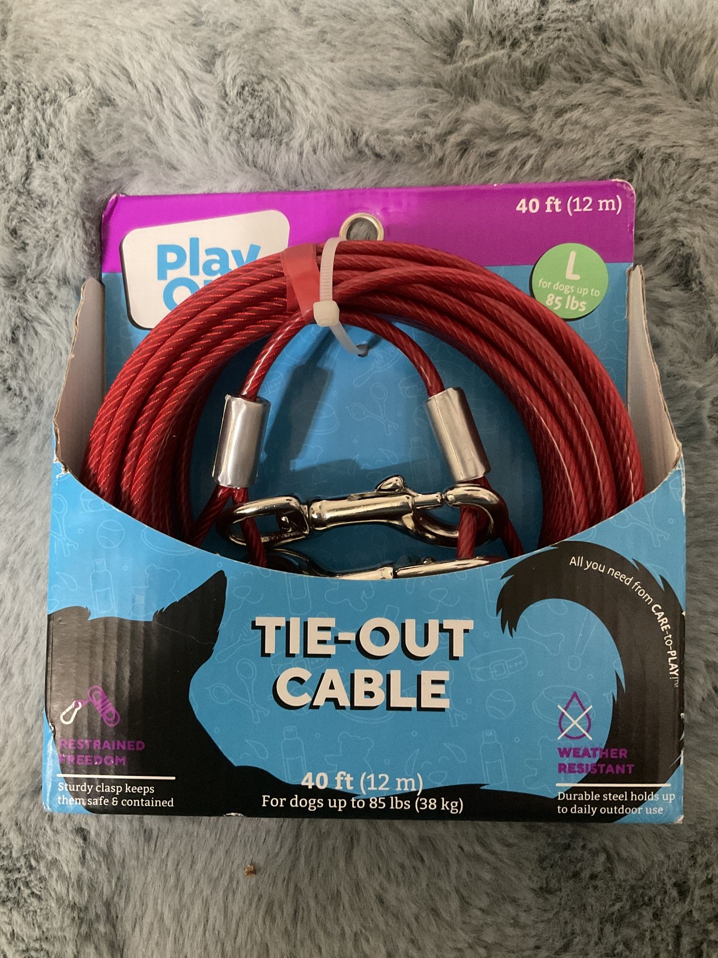 Play On 40 ft. Tie-Out Cable for Large Dogs Up To 85lbs.