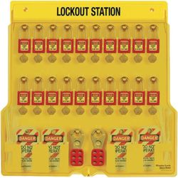 NEW w/ dmg Master Lock 1484BP410 Lockout Tagout Padlock Station,Yellow - Retail $312