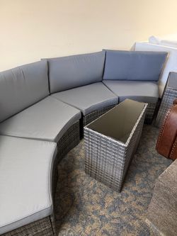 Outdoor Wicker Sectional Sofa Set with Coffee Table