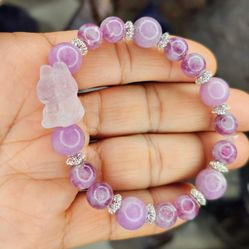 NEW Genuine Amethyst LABUBU & lepidiolite Bracelet with Silver Details