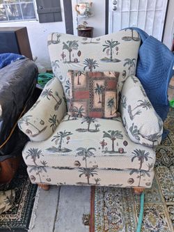 Tropical Palm Tree Upholstered Armchair