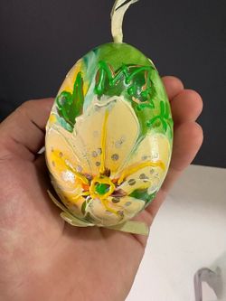 Vintage Hand Painted Wooden Oval Ornament Signed MM Floral Car Mirror Charm