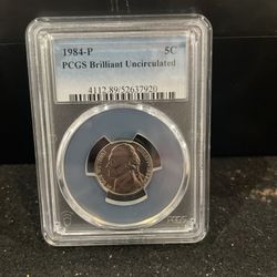 1984 P Brilliant Uncirculated Jefferson Nickel Graded By PGCS 4-13
