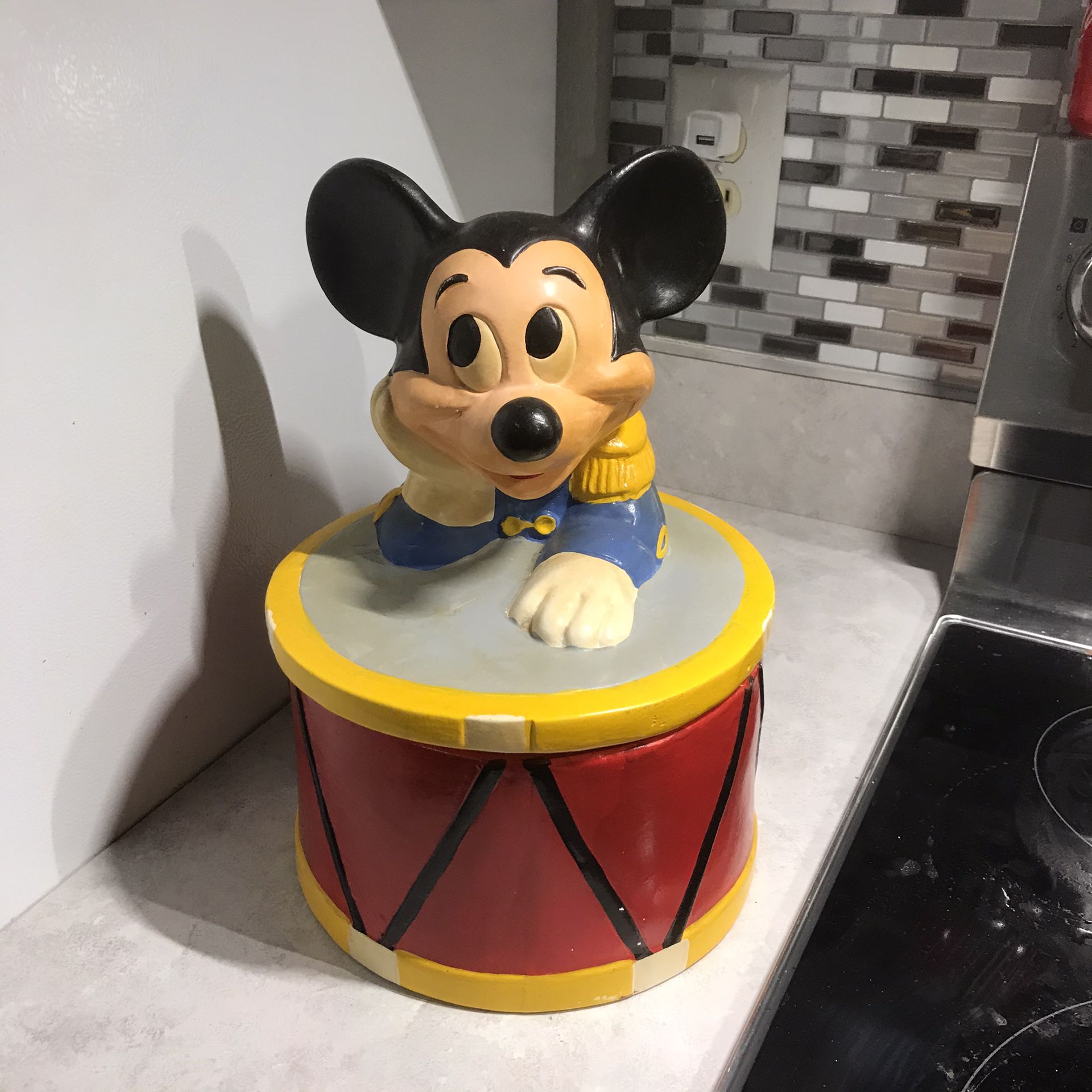 Vintage Disney Mickey on a drum cookie jar