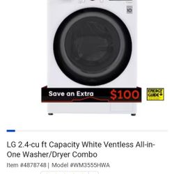 LG 2.4-cu ft Capacity White Ventless All-in-
One Washer/Dryer Combo