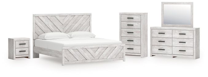 Cayboni Whitewash King Panel Bed, Dresser, Mirror, Chest and Nightstand (Online Special Price)