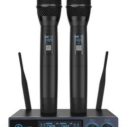 VeGue Wireless Microphone, Metal Dual Professional UHF Cordless Dynamic Mic Handheld Microphone System for Home Karaoke Party, Meeting, Church, DJ, We