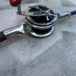 Nep-Tuna Cradle Reel Coupled With An Early Model Penn 49 and a Vintage Heavy Duty Roller Trolling Rod
