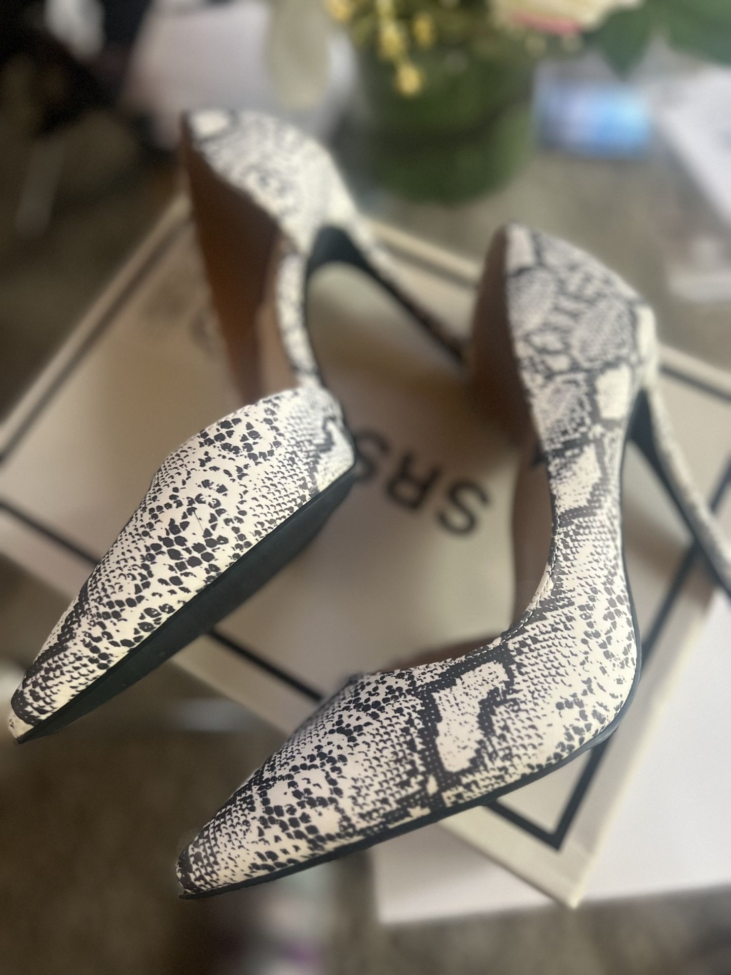 Leather Snake Print Closed Toe Pumps