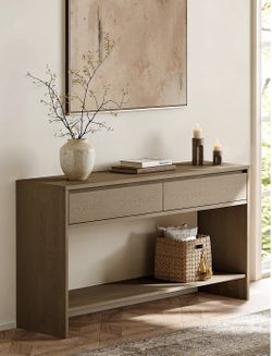 ModernMate Modern 2-Drawer Console Table with Open Storage Shelf, Wooden Sofa Table for Entryway, Living Room & Hallway