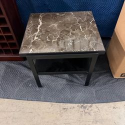 Real Marble Top Side Table, Black Metal Body.