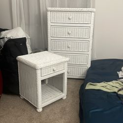 White wicker dresser set