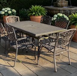 Vintage Cast Metal Patio Set | 6 Chairs + Table | Garden