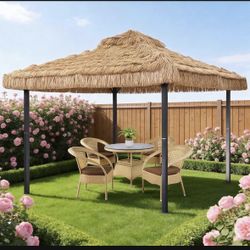 Patio Gazebo with Straw Thatch Roofing, Hawaiian Style