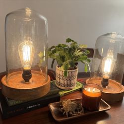 Set of 2 Glass Cloche Lamps – Warm Edison Bulb – Mid Century Style