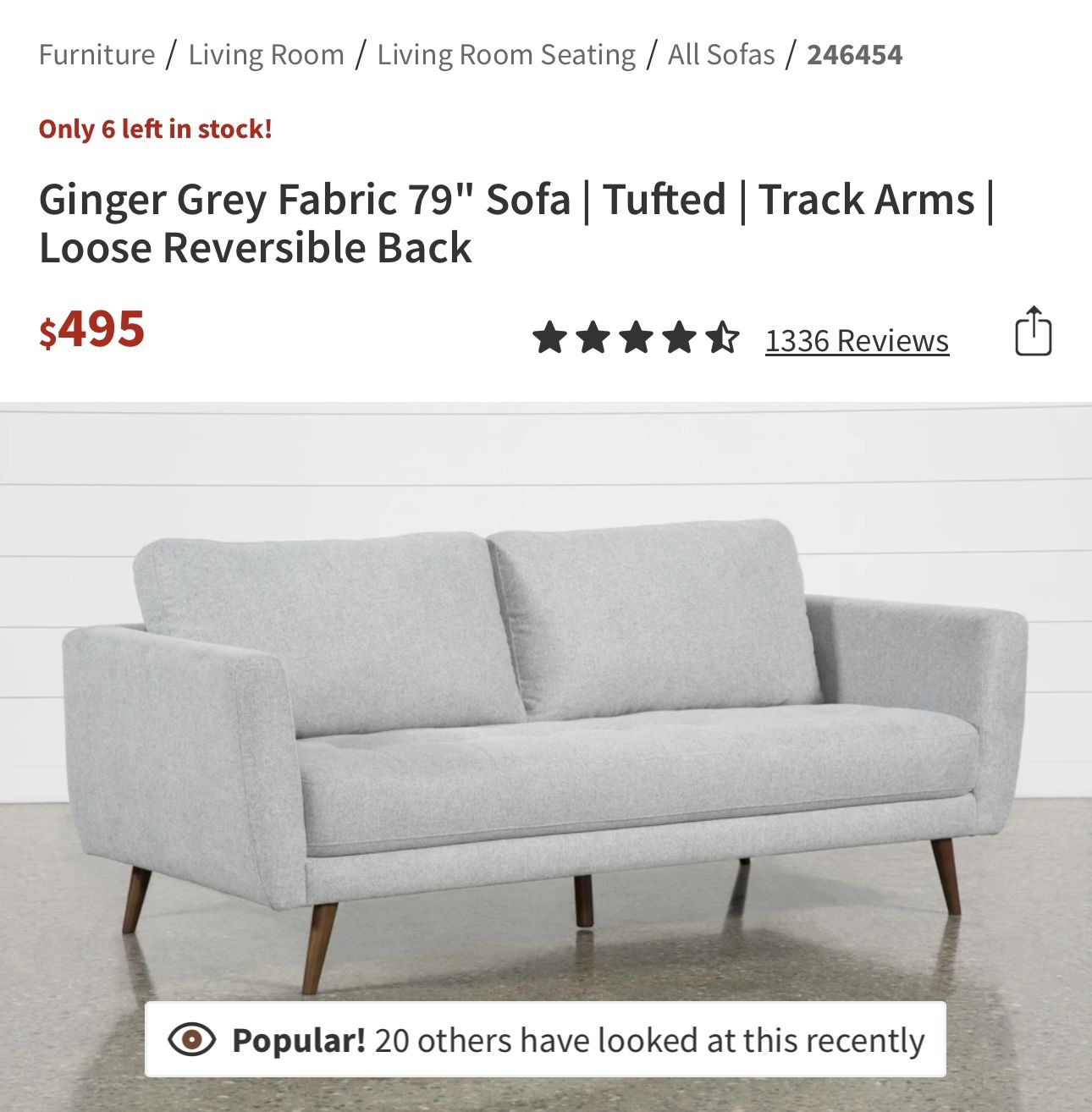 ✨ Ginger Grey Sofa + Ottoman (Living Spaces) – Like New ✨
