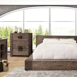 Brand New Rustic Brown Queen Size 4pc Bedroom Set(Available In California & Eastern King)