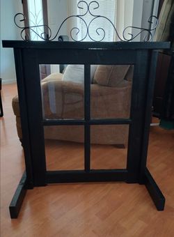 Black Wood Window Frame Glass with Scrollwork