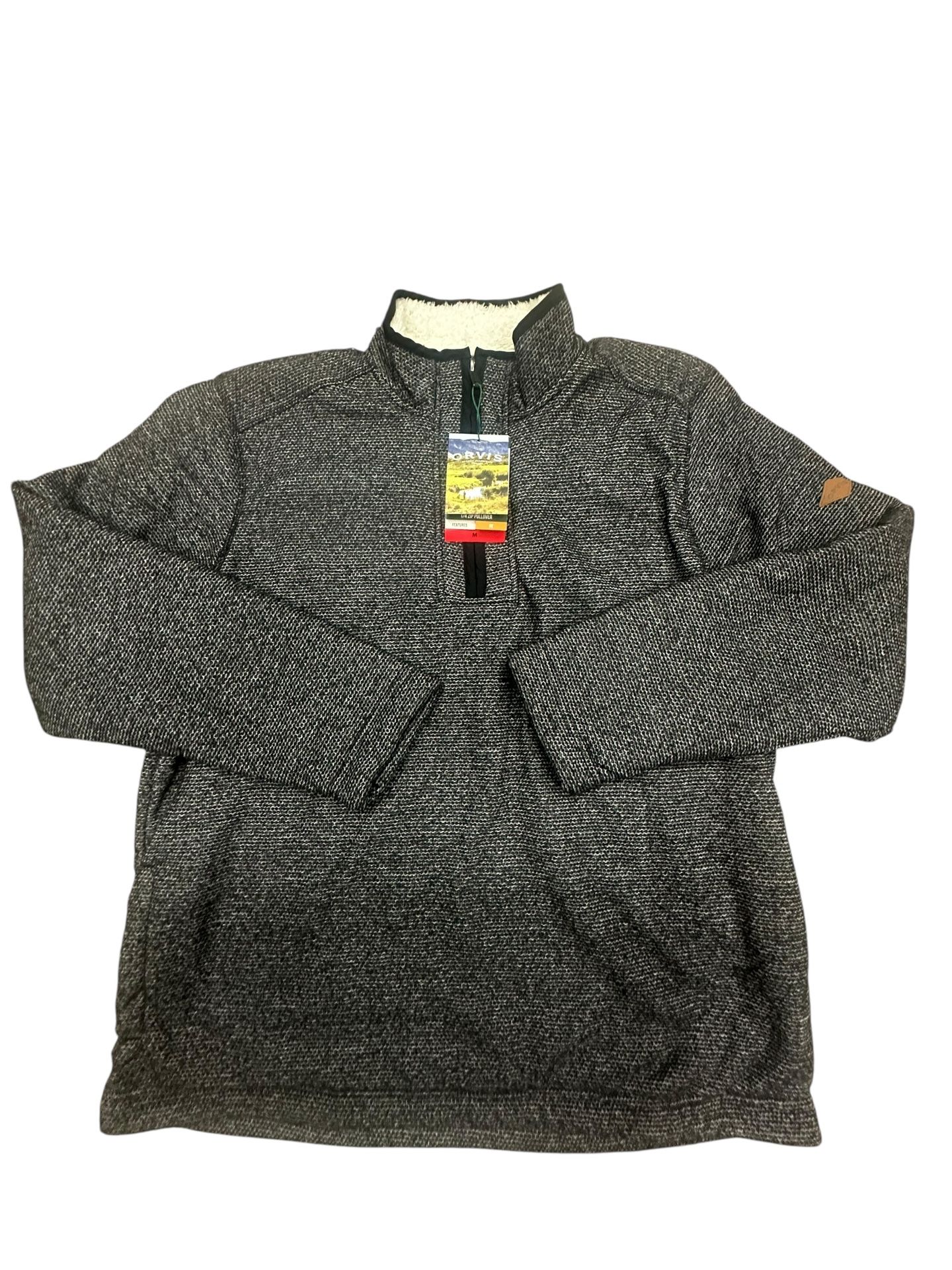 NWT ORVIS Sherpa Lined Fleece 1/4 Zip Pullover Sweater Black/White Men's Medium