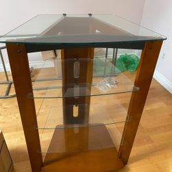 Corner TV stand, 5 Tiers Brown Wood/ glass