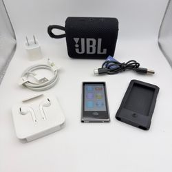 Apple iPod Nano 7th Gen 16GB Silver ME971LL + JBL Go 3 Bluetooth Speaker Bundle & Extras