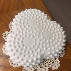 Vintage Fenton White Glass Hobnail Decided Nut/candy/ relish Dish