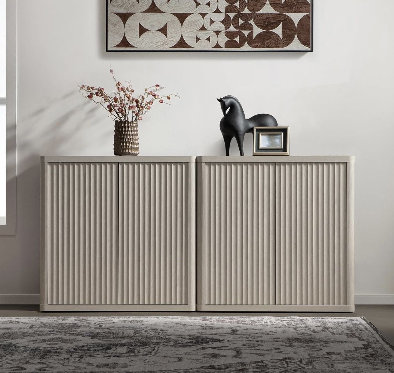 SC113A1CLTY0766 set of 2 Buffet Cabinet with Storage Sideboard Accent Modern Credenza with Doors & Shelves Fluted Media Console Wood Mid Century Coffe