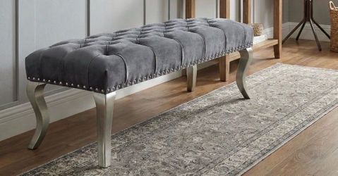 Gray Fabric Bench Nailhead trim