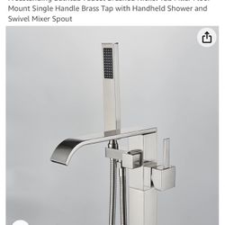 Freestanding Floor Mount Bathtub Faucet Chrome Waterfall Tub Filler Single Handle Hand Sprayer NEW  $120