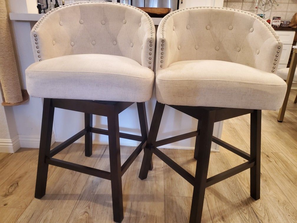2 Upholstered Counter Height Swivel Bar Stools (Counter Height) Heather Cream Color for Sale
