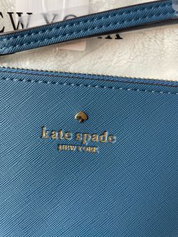 Kate Spade New York Blue Solid Zip Wristlet Wallet Logo Accent Women's