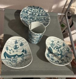 Vintage Nymolle Denmark Faience 4-Piece Set by Paul Hoyrup - Mid-Century Modern Viking Mo