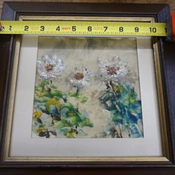 FRAMED PRINT " 3 FLOWERS" BY ARTIST SMITH  10 X 10. GOOD CONDITION . 