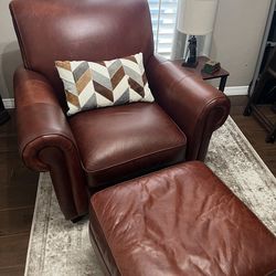 Rapallo Leather Chair and Ottoman- Like New