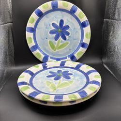 Three Dinner Plates, Blue And Green