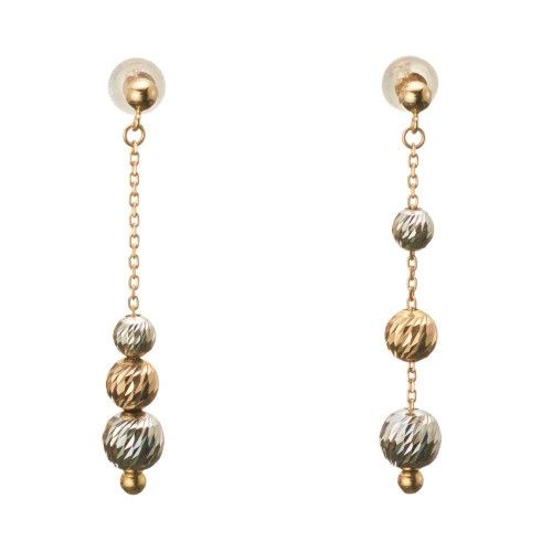 18K Solid Yellow Gold Diamond Cut Ball Drop Earring 